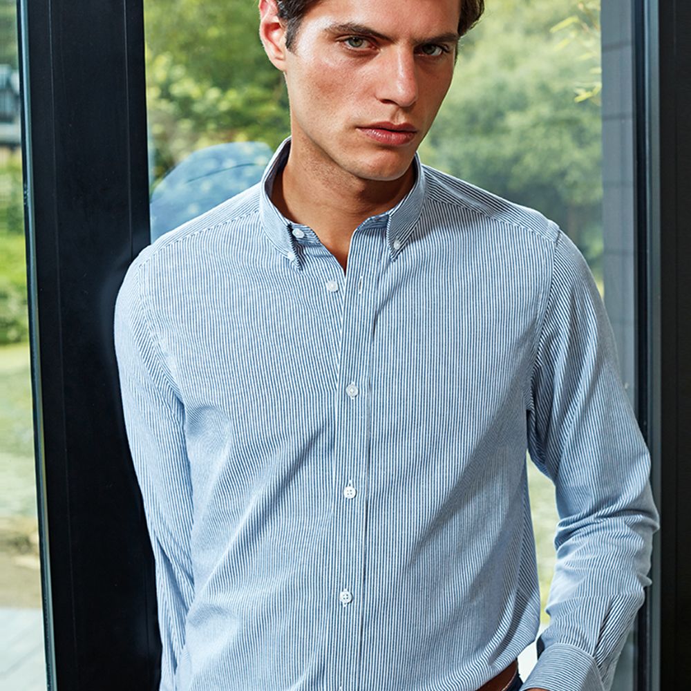 Premier - Long Sleeve Striped Oxford Shirt - PR238