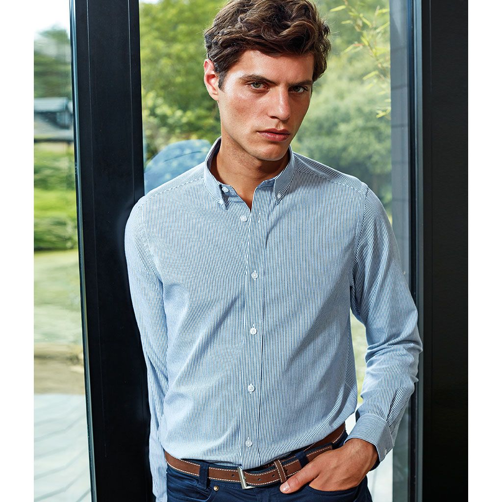 Premier - Long Sleeve Striped Oxford Shirt - PR238