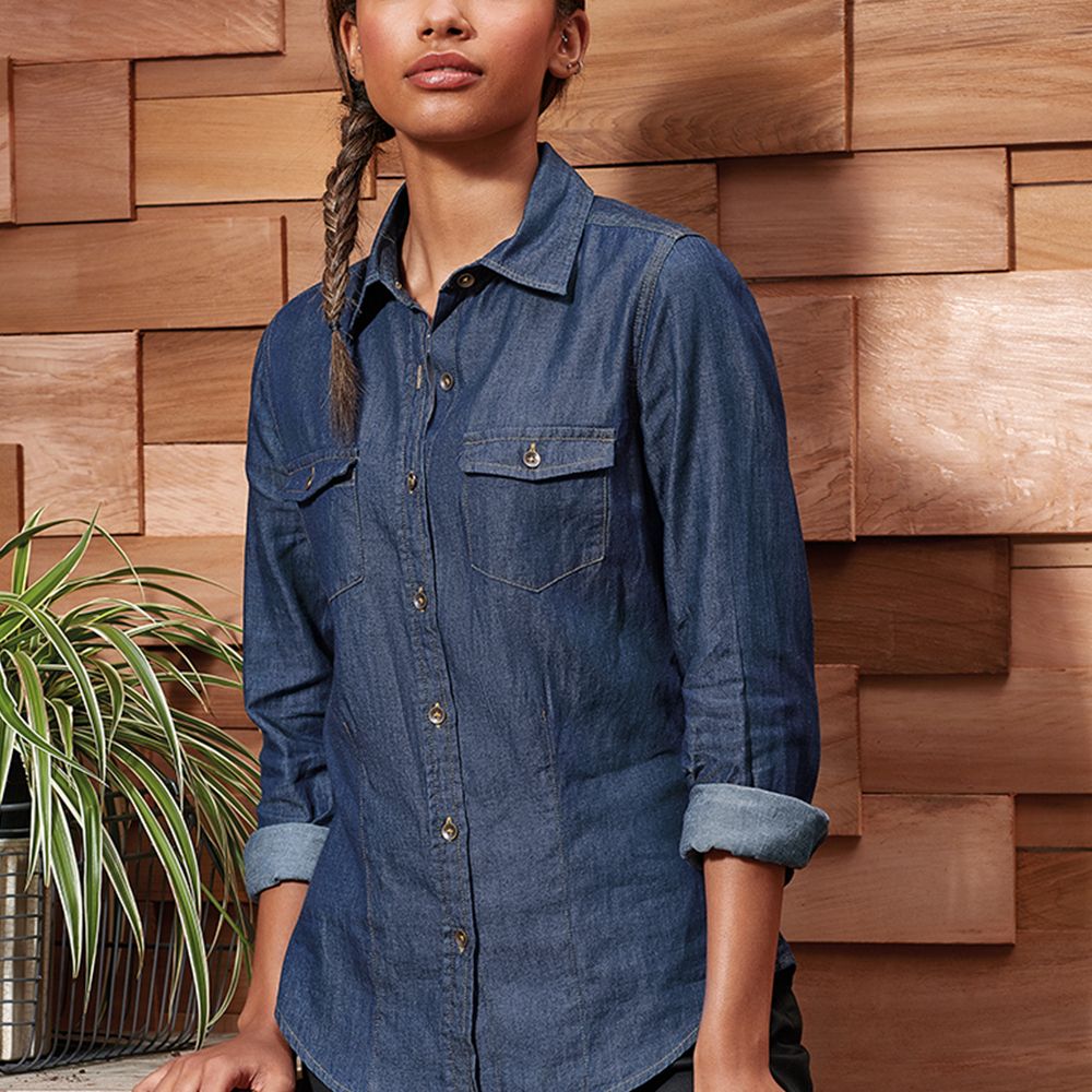 Premier - Ladies Jeans Stitch Denim Shirt - PR322