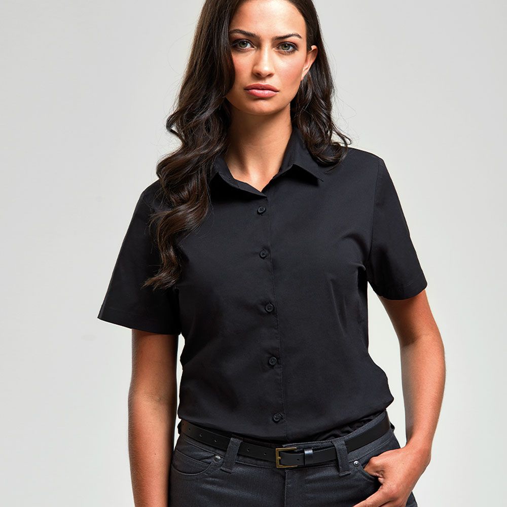 Premier - Ladies Short Sleeve Stretch Fit Poplin Shirt - PR346