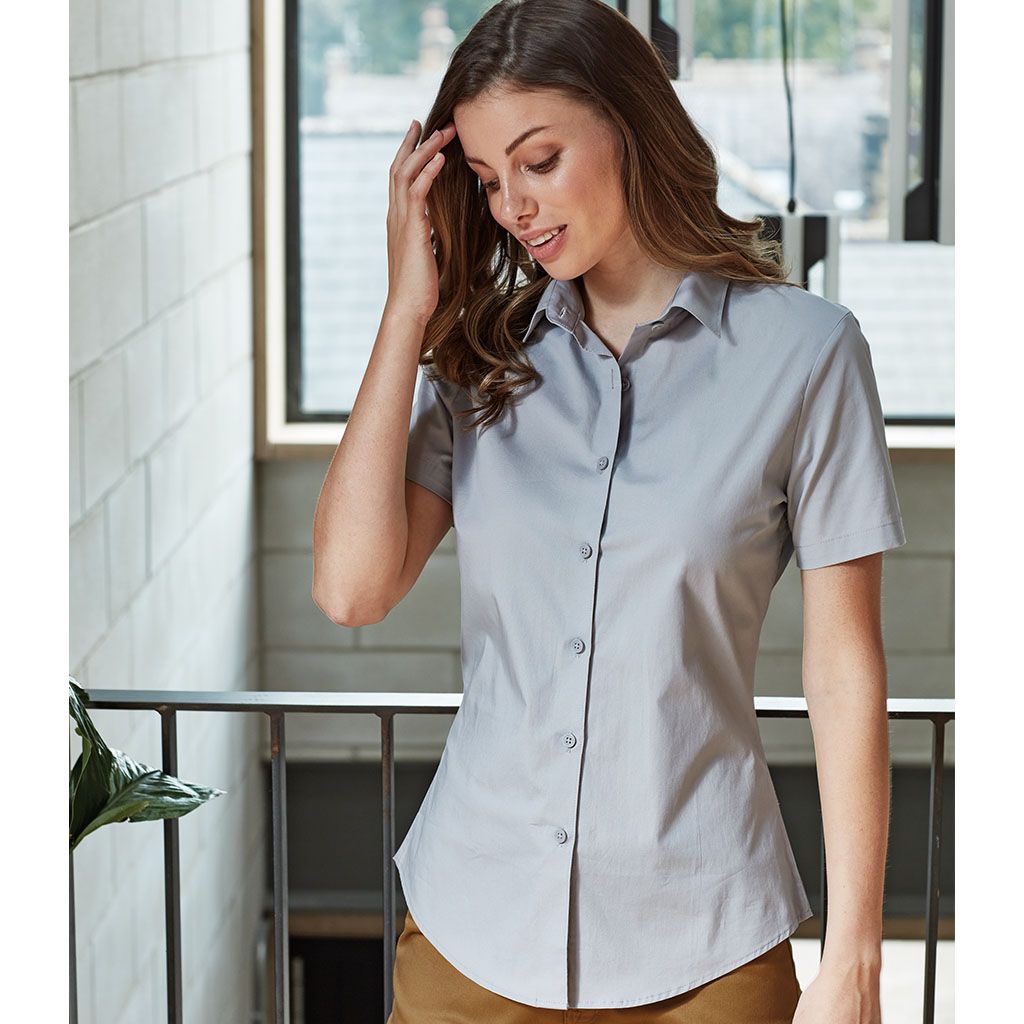 Premier - Ladies Short Sleeve Stretch Fit Poplin Shirt - PR346